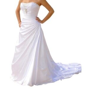 Maggie Sottero Wedding Dress Women 14 White Beaded Satin Strapless AD3300
